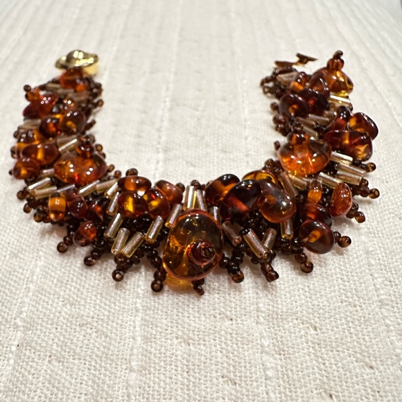 Genuine Baltic Amber Statement Bracelet Hand-Beaded Artisan Jewelry Cognac Honey - Picture 5 of 8